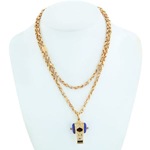 Harry Winston Gold Lapis, Ruby And Diamond Whistle On A Chain Necklace