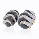 David Webb Platinum & 18K Yellow Gold Black Enamel And Diamond Round Clip Earrings - The Back Vault