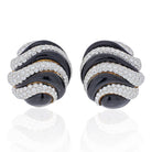 David Webb Platinum & 18K Yellow Gold Black Enamel And Diamond Round Clip Earrings - The Back Vault