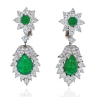 David Webb Platinum 1970's Green Emerald And Diamond Hanging Earrings - The Back Vault