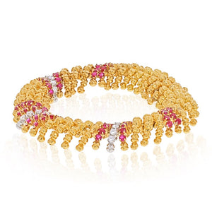 David Webb Platinum & 18K Yellow Gold Diamnd And Ruby Bracelet