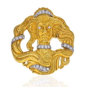 David Webb Platinum & 18K Yellow Gold Medusa Diamond Pendant Brooch