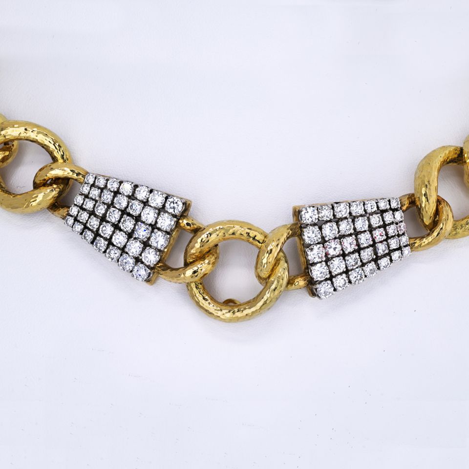 David Webb Platinum & 18K Yellow Gold Twisted Rope Link Diamond Collar Necklace - The Back Vault