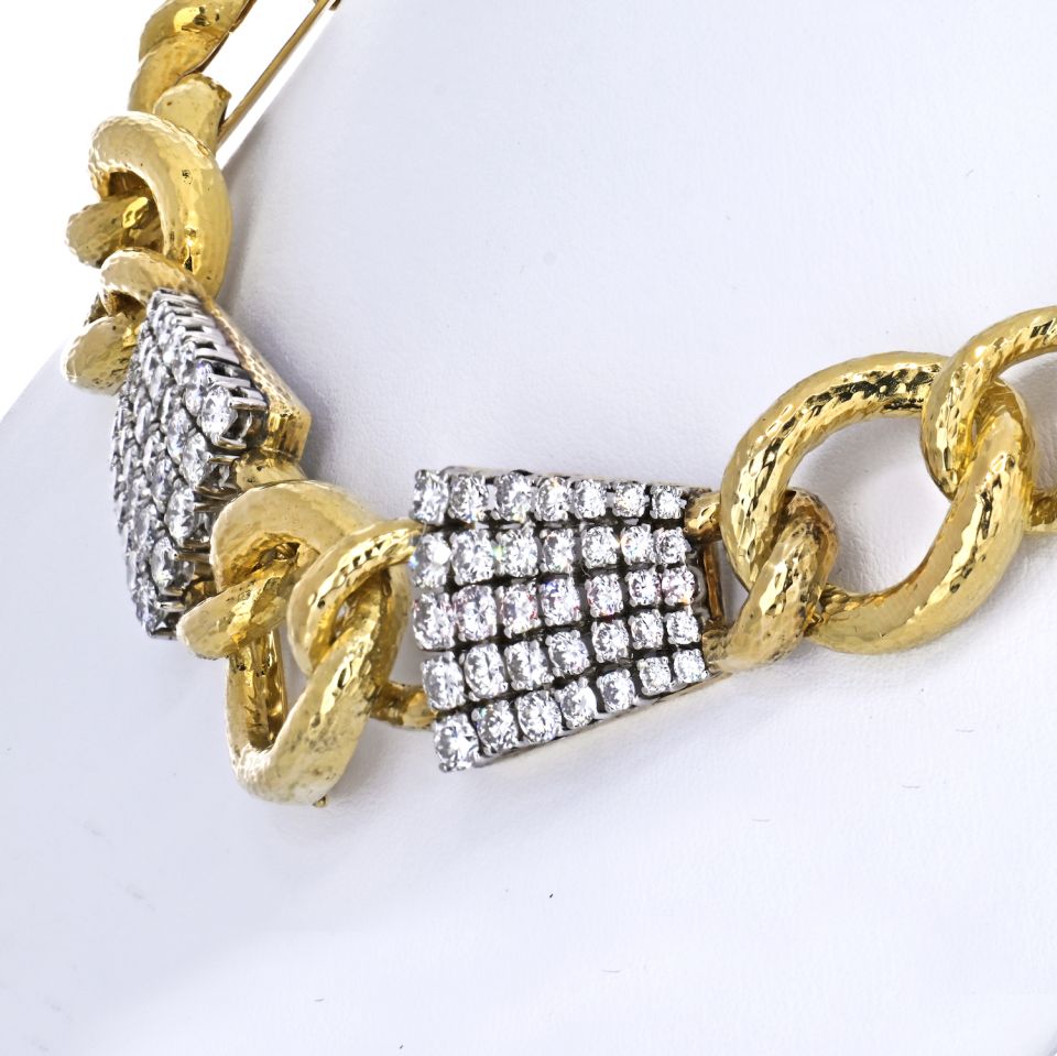 David Webb Platinum & 18K Yellow Gold Twisted Rope Link Diamond Collar Necklace - The Back Vault