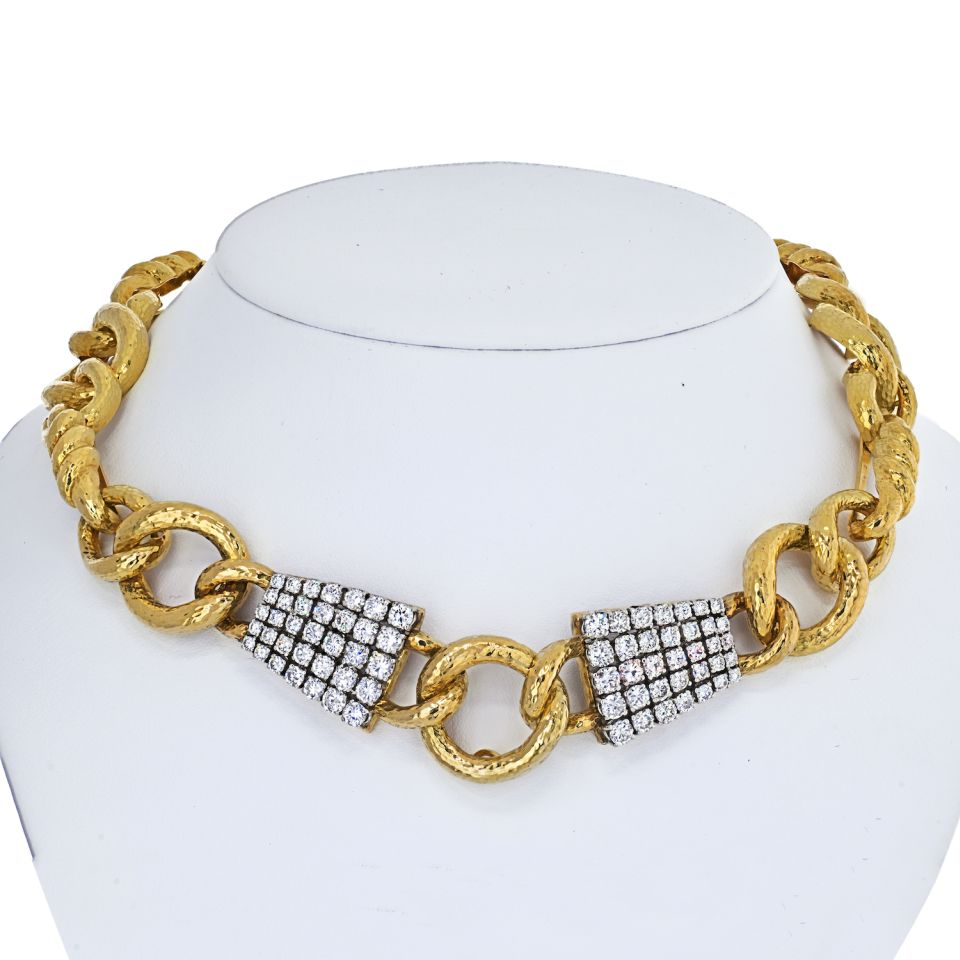 David Webb Platinum & 18K Yellow Gold Twisted Rope Link Diamond Collar Necklace - The Back Vault