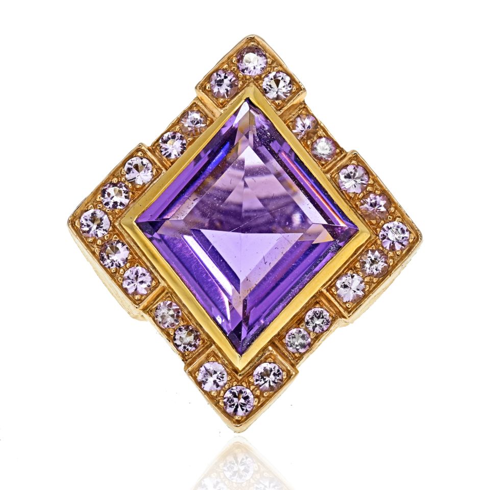 David Webb 18K Yellow Gold Purple Amethyst Rhombus Ring - The Back Vault