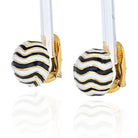 David Webb Platinum & 18K Yellow Gold Signature Zebra Enamel Round Earrings - The Back Vault