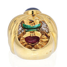 David Webb Platinum & 18K Yellow Gold Cabochon Sapphire, Emerald and Ruby Ring - The Back Vault