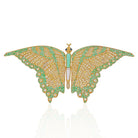 18K Yellow Gold Diamond, Green Emeralds Large Butterfly Brooch - The Back Vault