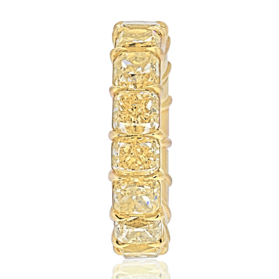 18K Yellow Gold 14.28 Carats Fancy Yellow Cushion Cut Eternity Band - The Back Vault