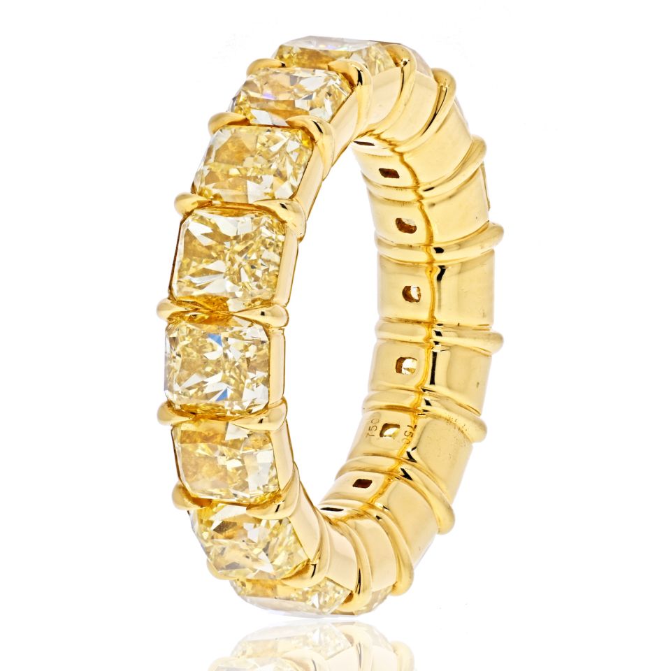 18K Yellow Gold 14.28 Carats Fancy Yellow Cushion Cut Eternity Band - The Back Vault