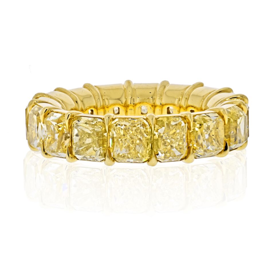 18K Yellow Gold 14.28 Carats Fancy Yellow Cushion Cut Eternity Band - The Back Vault