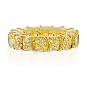 14.28 Carats Fancy Yellow Cushion Cut 18K Yellow Gold Eternity Band