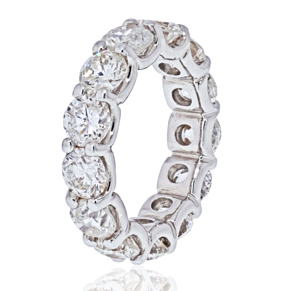 14K White Gold 7.28 Carat U-Shape Round Diamond Eternity Band - The Back Vault