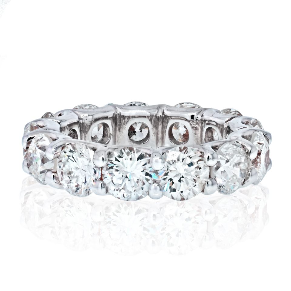 14K White Gold 7.28 Carat U-Shape Round Diamond Eternity Band - The Back Vault