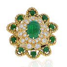 David Webb 18K Yellow Gold Cabochon Emerald Diamond Flower Ring - The Back Vault