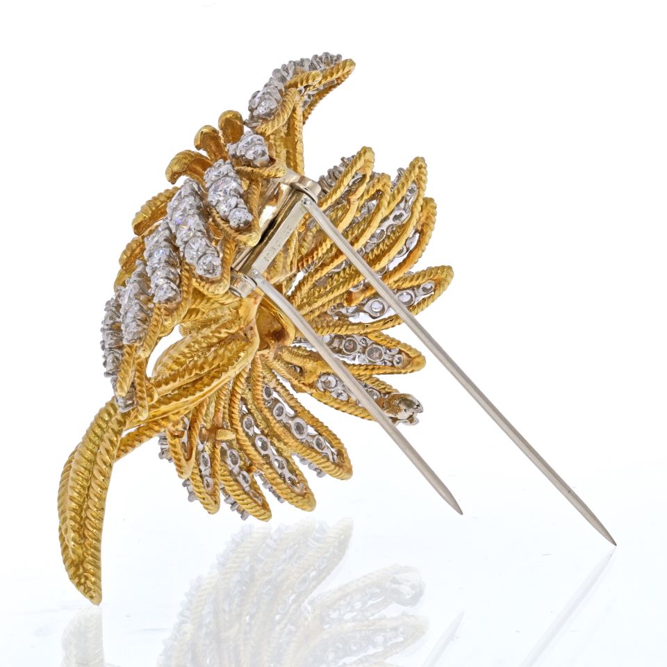 Platinum & 18K Yellow Gold 1960's Spray Of Diamonds 8.50cts Fluted Brooch - The Back Vault