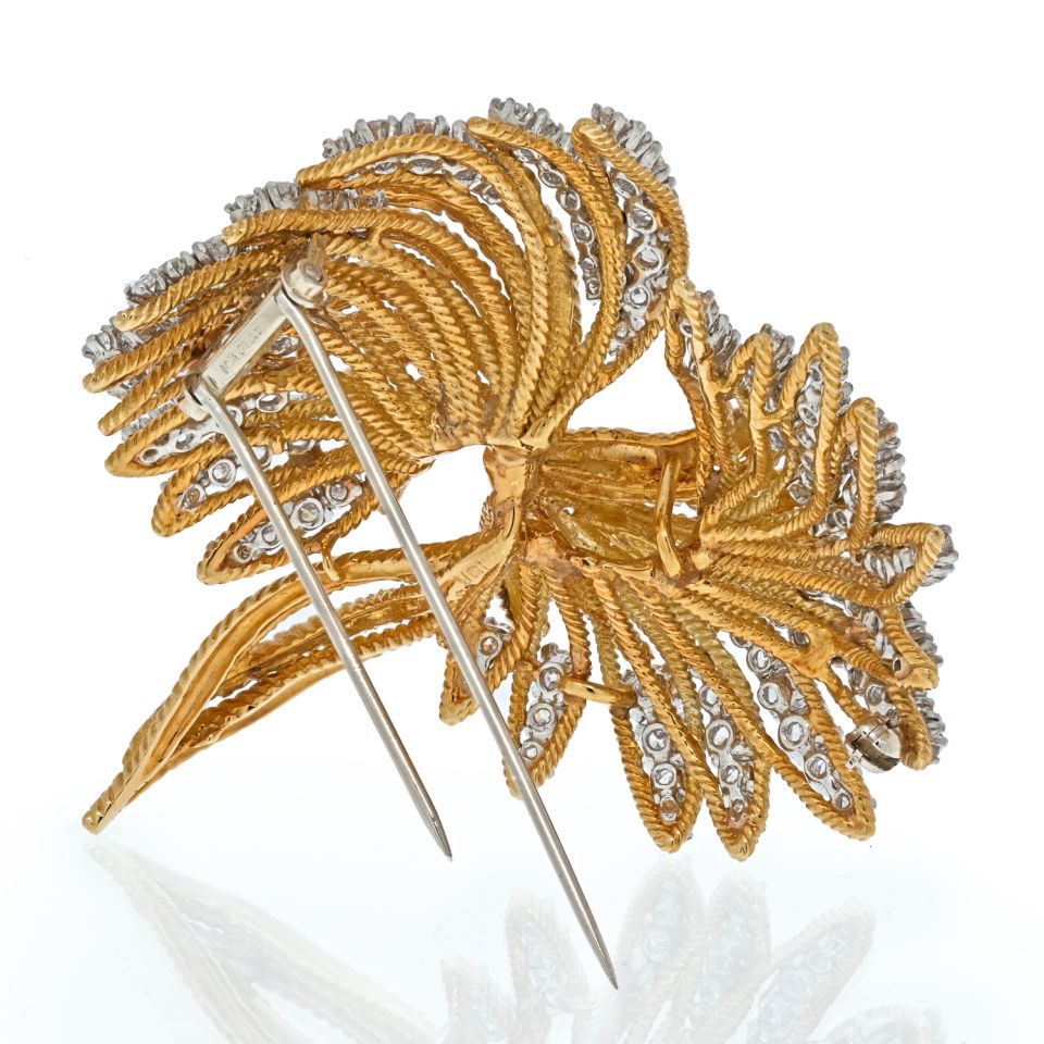 Platinum & 18K Yellow Gold 1960's Spray Of Diamonds 8.50cts Fluted Brooch - The Back Vault