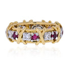 Tiffany & Co. Platinum & 18K Yellow Gold 16 Stone Schlumberger Ruby Diamond Ring - The Back Vault