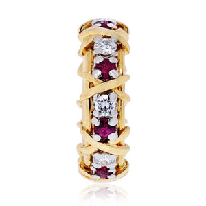 Tiffany & Co. Platinum & 18K Yellow Gold 16 Stone Schlumberger Ruby Diamond Ring