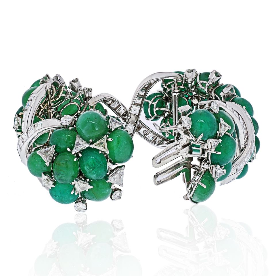 David Webb Platinum Green Emerald And Diamond Flexible Bracelet - The Back Vault