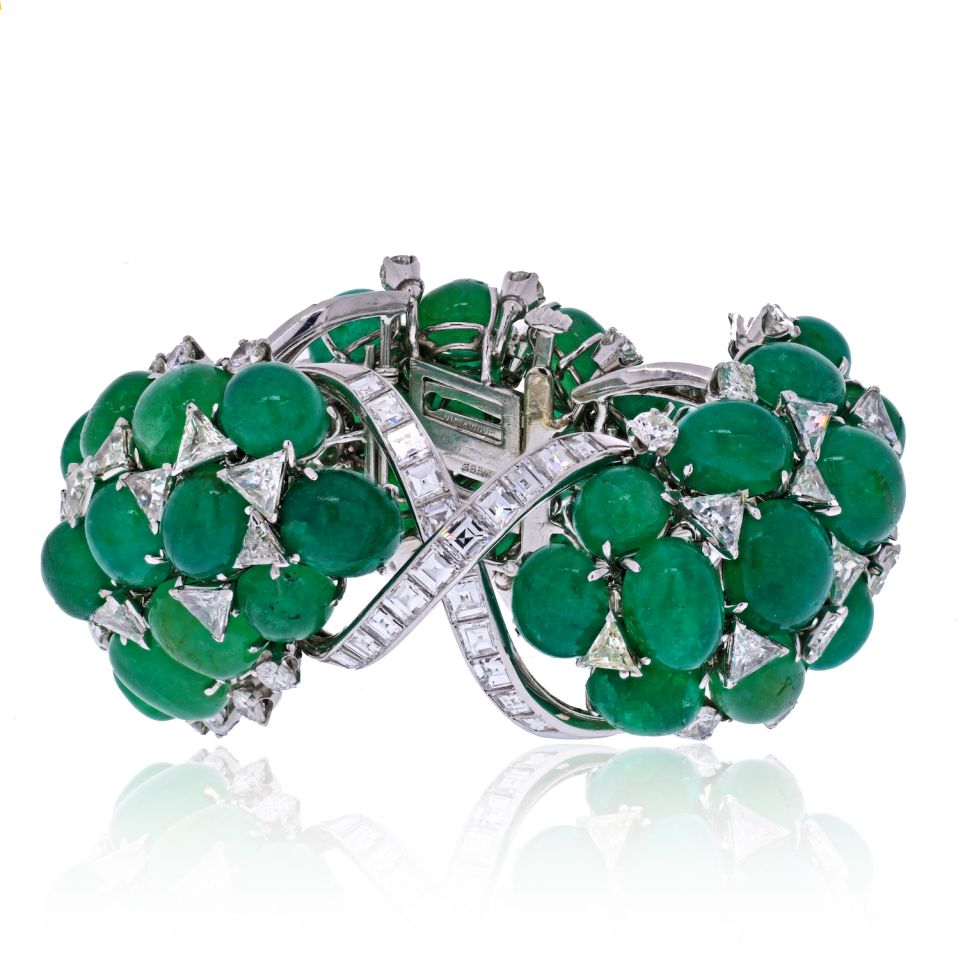 David Webb Platinum Green Emerald And Diamond Flexible Bracelet - The Back Vault