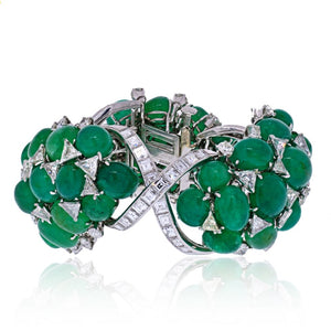 David Webb Platinum Green Emerald And Diamond Flexible Bracelet