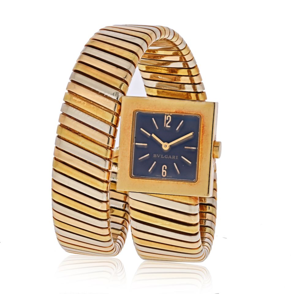 Bvlgari 18K Tri Color Quadrato SQ 22 1T Tubogas Tri Color Watch - The Back Vault