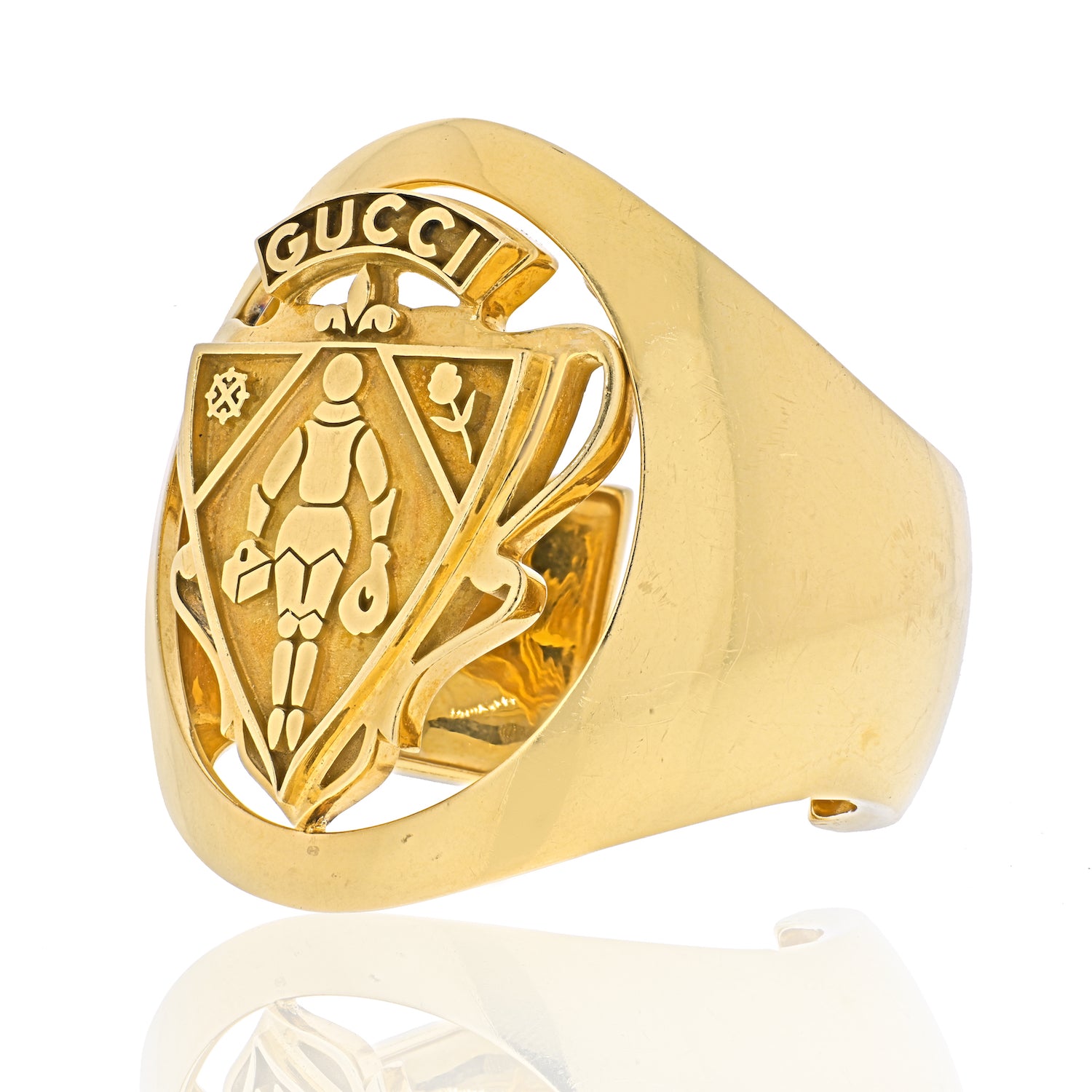 Gucci 18K Yellow Gold Coat Of Arms Crest Collection Solid Cuff Bangle Bracelet - The Back Vault