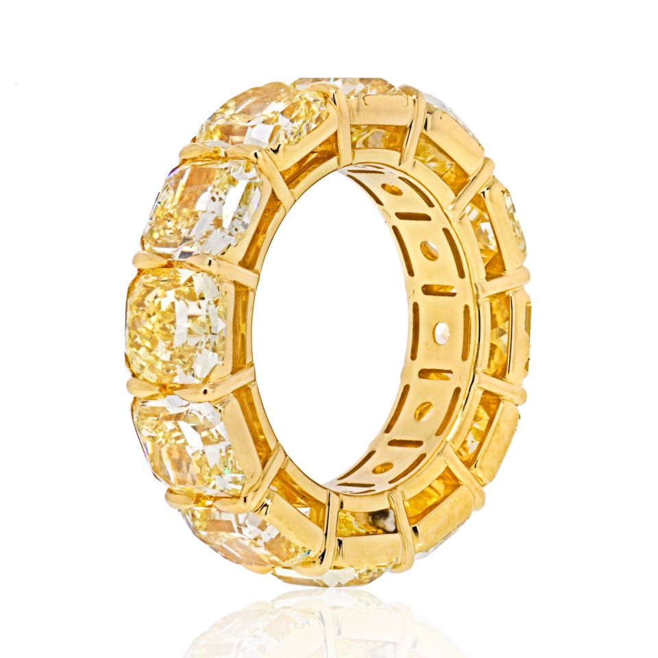 15 Carat 18K Yellow Gold Radiant Cut Fancy Yellow Diamond Eternity Band - The Back Vault