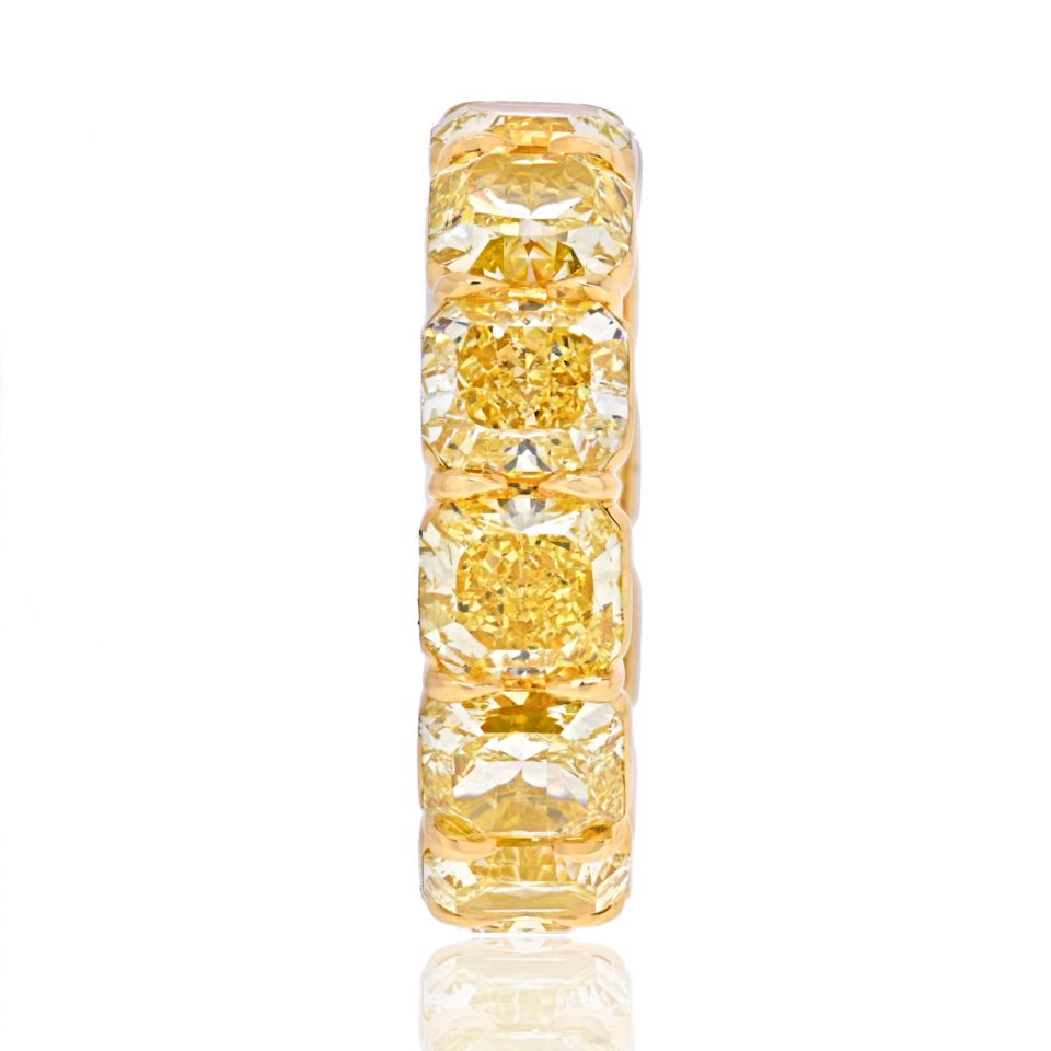 15 Carat 18K Yellow Gold Radiant Cut Fancy Yellow Diamond Eternity Band - The Back Vault