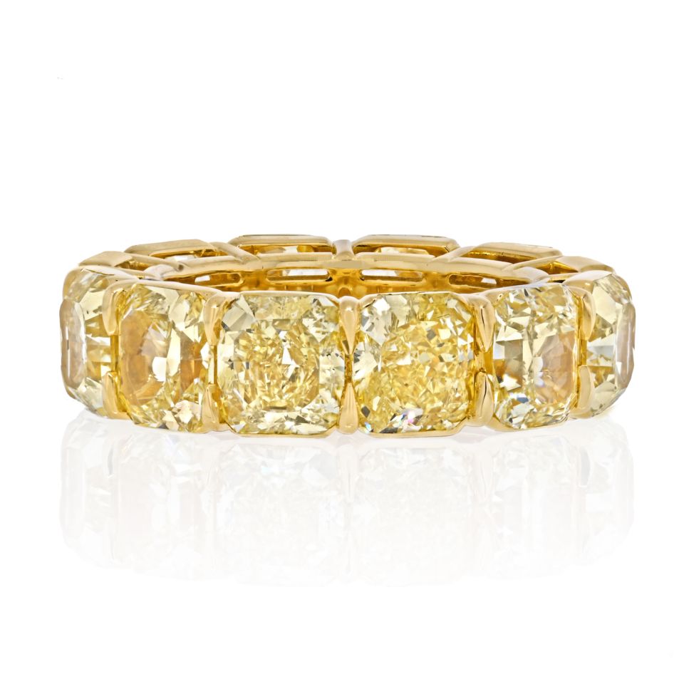 15 Carat 18K Yellow Gold Radiant Cut Fancy Yellow Diamond Eternity Band - The Back Vault