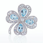 Platinum Four Leaf Clover With Aquamarines And Diamonds Brooch - The Back Vault