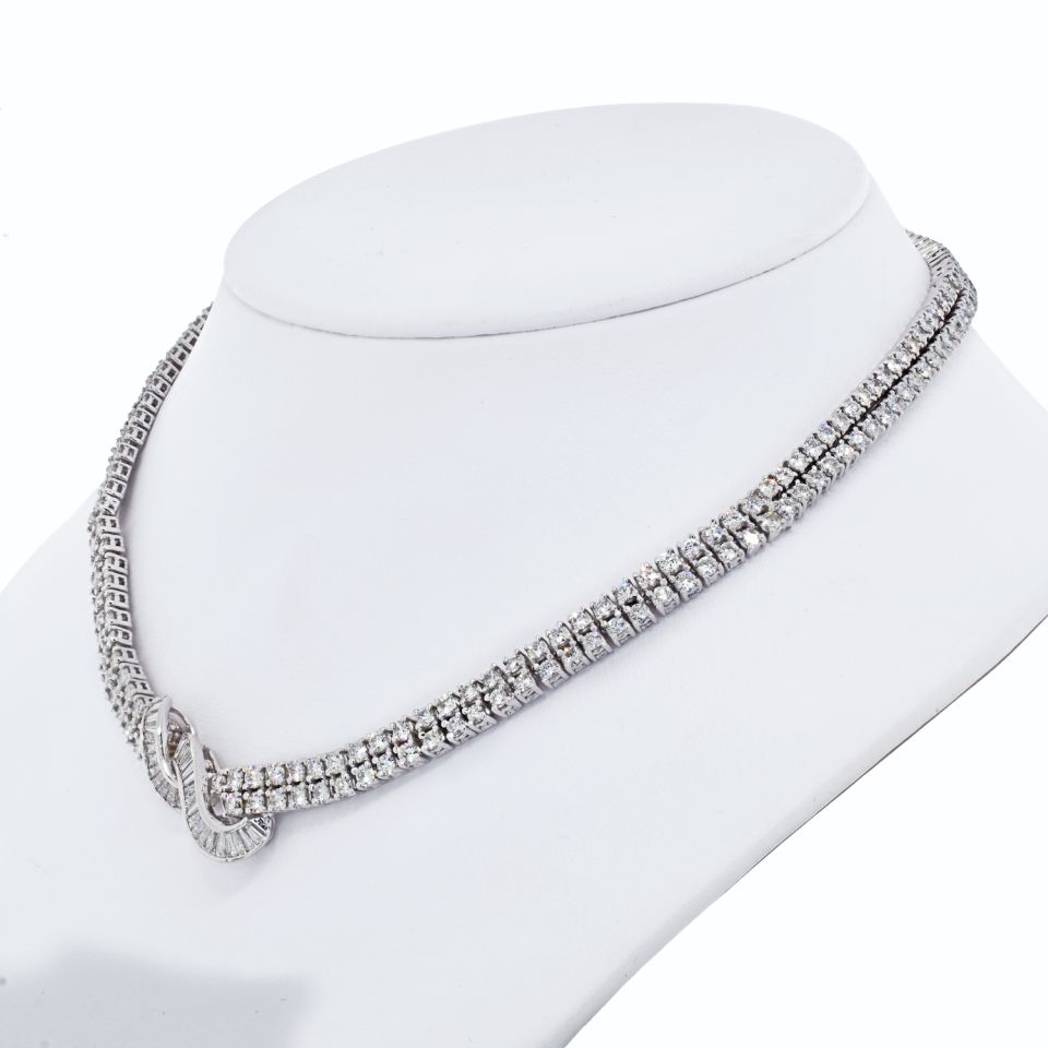 18K White Gold 20 Carat Round Cut Diamond Tennis Necklace - The Back Vault