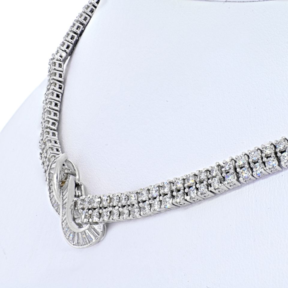 18K White Gold 20 Carat Round Cut Diamond Tennis Necklace - The Back Vault