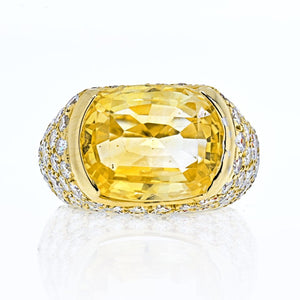 Van Cleef & Arpels 18K Yellow Gold Oval Cut Yellow Sapphire Pave Diamond Ring