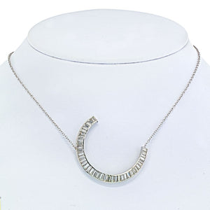 Vintage Baguette Diamond Crescent Pendant On A Chain  Pendant