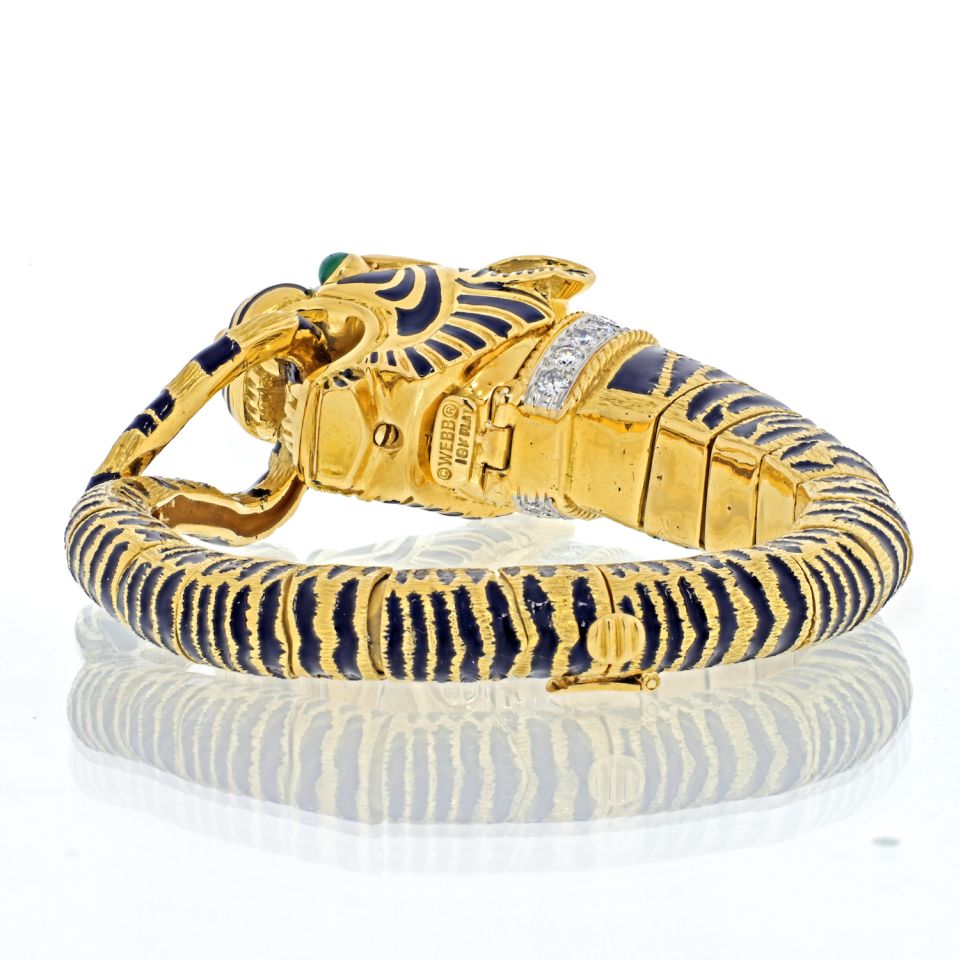 David Webb 18K Yellow Gold Diamond And Black Enamel Tiger Bracelet - The Back Vault