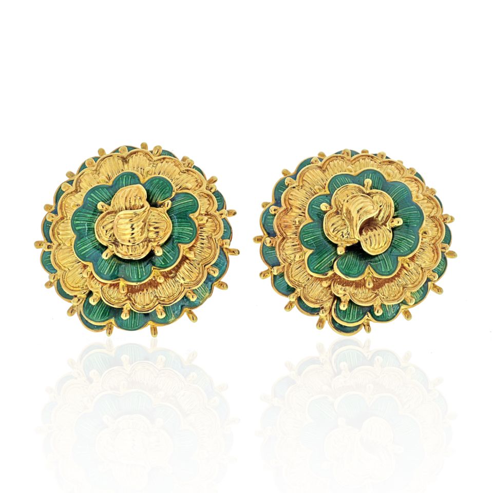 Tiffany 18K Yellow Gold  Vintage Flower Earrings - The Back Vault