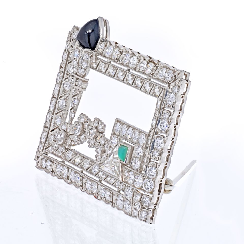 Platinum 1920's Rectangular Open Work Diamond Brooch - The Back Vault