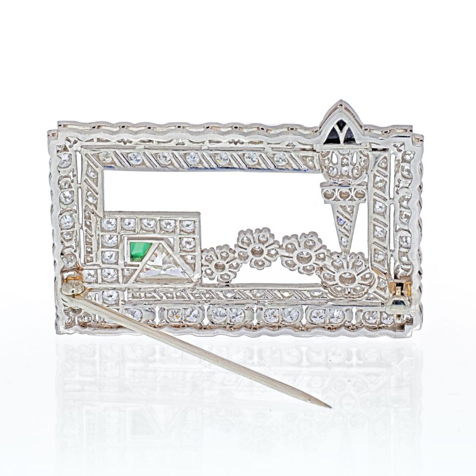 Platinum 1920's Rectangular Open Work Diamond Brooch - The Back Vault