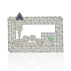 Platinum 1920's Rectangular Open Work Diamond Brooch