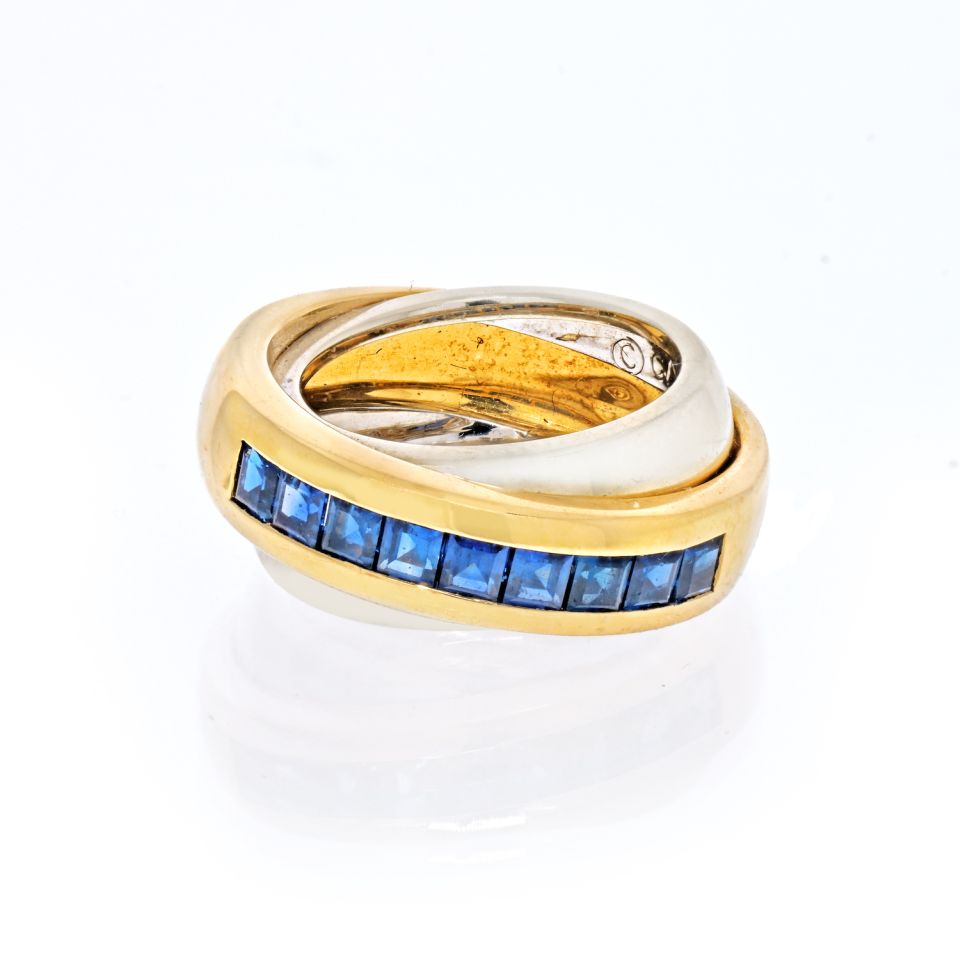 Cartier 18K Two Tone Sapphire Double Band Ring The Back Vault