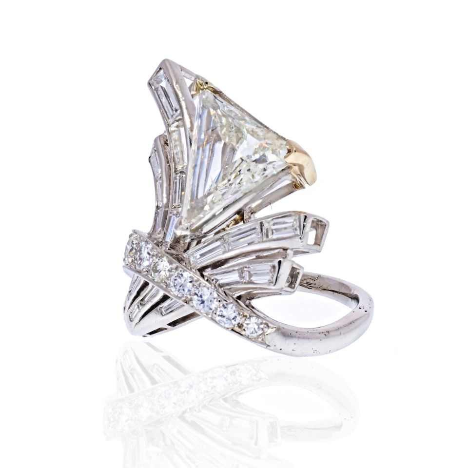 Platinum Large Trilliant Cut Diamond Statement Ring - The Back Vault