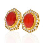 David Webb 18K Yellow Gold Cabochon Cut Carnelian Earrings - The Back Vault