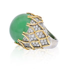 18K Two Tone Cabochon Jadeite And Diamond Ring - The Back Vault