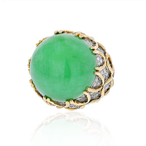 18K Two Tone Cabochon Jadeite And Diamond Ring