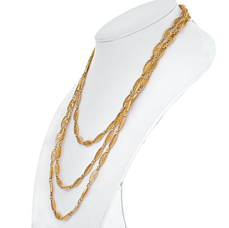 18K Yellow Gold Navette Link Long Chain Necklace - The Back Vault