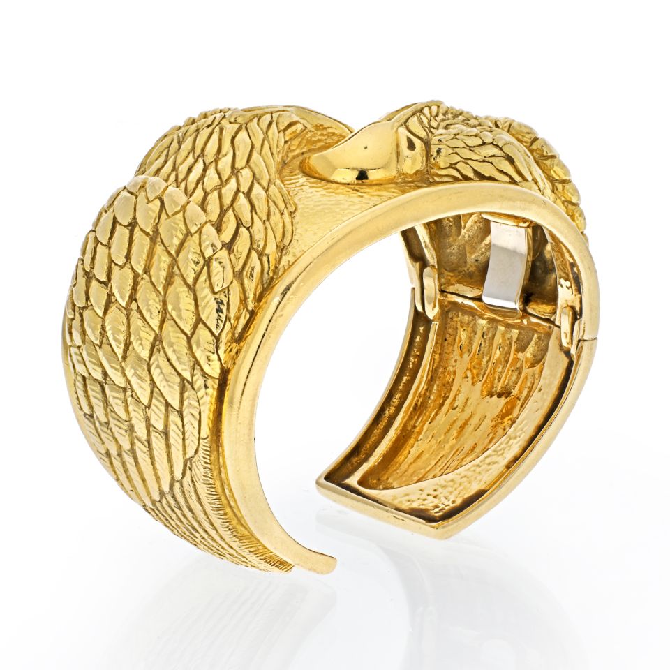 David Webb 18K Yellow Gold Double Head Eagle Cuff Bracelet - The Back Vault