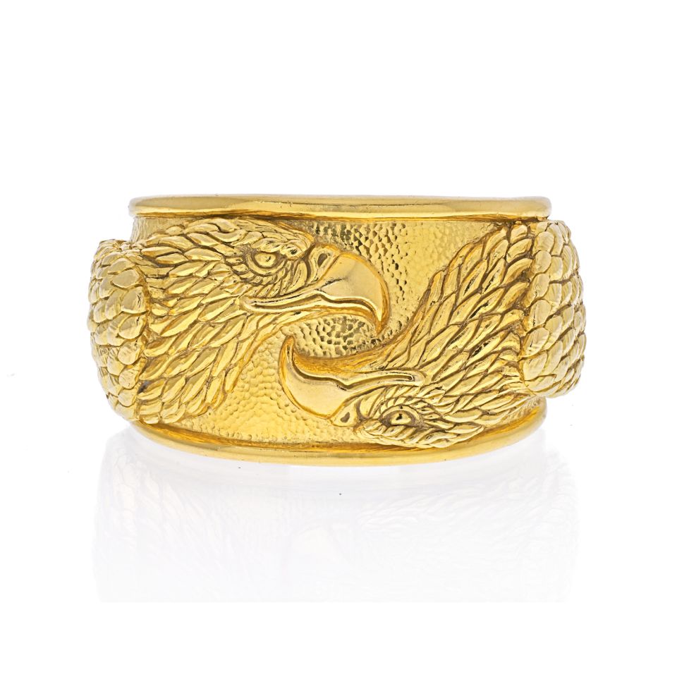 David Webb 18K Yellow Gold Double Head Eagle Cuff Bracelet - The Back Vault